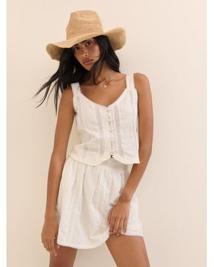 Nobody's Child Broderie Anglaise Lace Trim Top - Natural