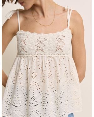 Nobody's Child Crochet Broderie Anglaise Cami Top - Natural