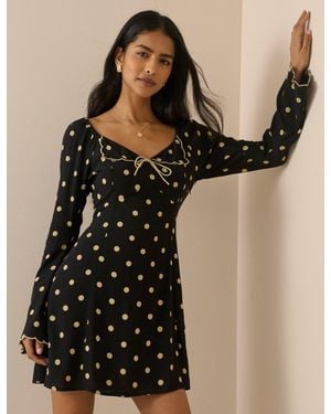 Nobody's Child Polka Dot Scallop Edge Lyon Mini Dress - Black
