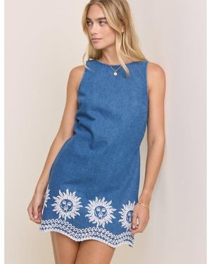 Nobody's Child Mid Wash Embroidered Denim Mini Dress - Blue