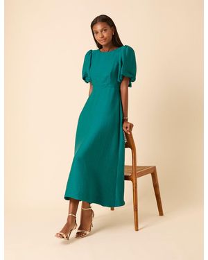 Nobody's Child Puff Sleeve Zola Midi Dress - Blue