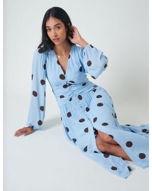 Nobody's Child Polka Dot Luna Midi Dress - Blue