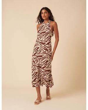 Nobody's Child Zebra Print Halterneck Anna Midi Dress - Natural