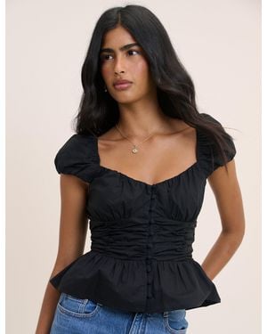 Nobody's Child Ruched Puff Sleeve Caia Top - Black