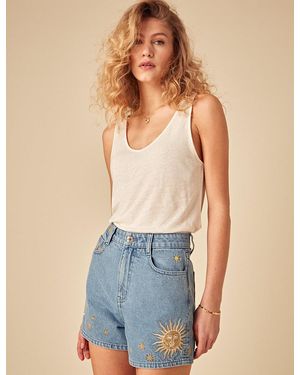Nobody's Child Denim Sun And Moon Embroidered Shorts - Blue