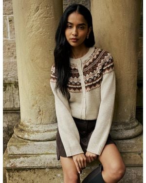 Nobody's Child Fair Isle Print Chunky Cardigan - Natural