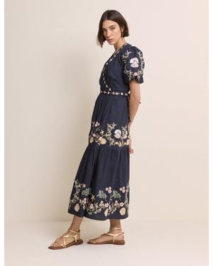 Nobody's Child Embroidered Tiered Jayden Midi Dress - Blue