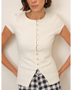 Nobody's Child Picot Trim Cap Sleeve Top - White