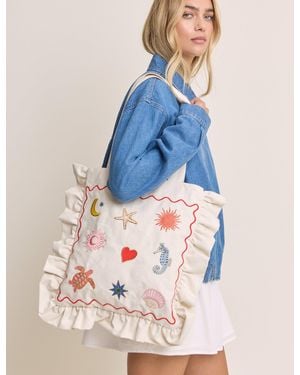 Nobody's Child Embroidered Frill Tote Bag - Pink