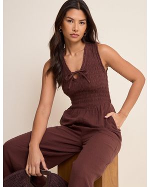Nobody's Child Shirred Jayda Jumpsuit - Brown