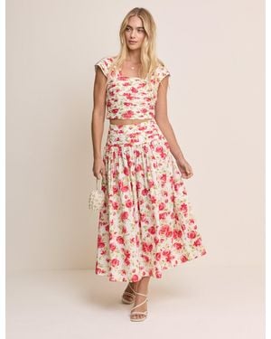 Nobody's Child And Floral Pleated Midi Skirt - Pink