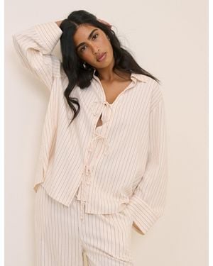 Nobody's Child Pinstripe Tie Front Shirt - Natural