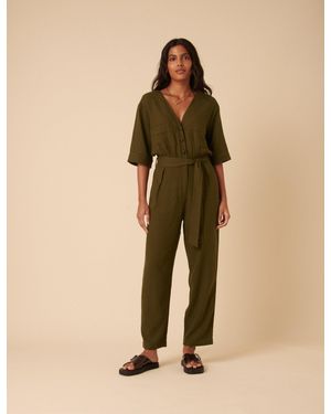 Nobody's Child Linen-Blend Tie Waist Jumpsuit - Natural