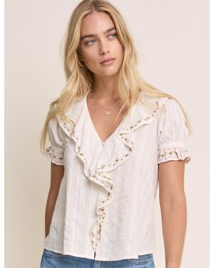 Nobody's Child Floral Ruffle Trim Blouse - Brown