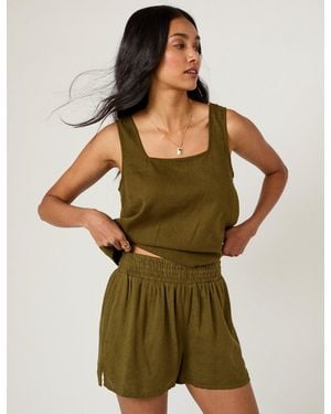 Nobody's Child Linen-Blend Elasticated Shorts - Green
