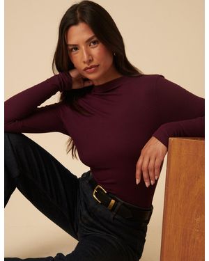 Nobody's Child Burgundy Ribbed High Neck Long Sleeve Top - Purple