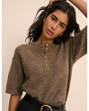 Nobody's Child Henley Knitted Top - Brown