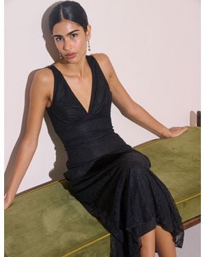 Nobody's Child Lace V-Neck Joey Midi Dress - Black