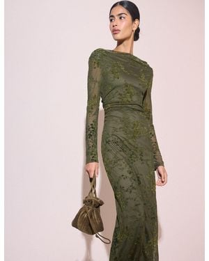 Nobody's Child Floral Mesh Lana Midi Dress - Green