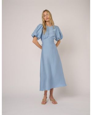 Nobody's Child Puff Sleeve Symran Midi Dress - Blue