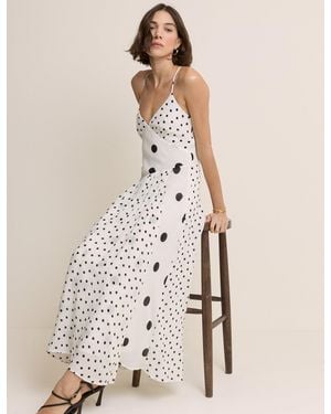 Nobody's Child Polka Dot Asymmetrical Dani Midi Dress - Natural