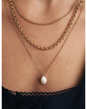 Nobody's Child Pearl Drop Triple Chain Necklace - Natural