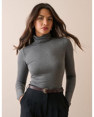Nobody's Child Roll Neck Jersey Top - Grey