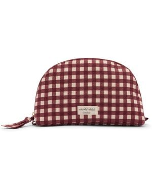 Nobody's Child Burgundy Gingham Crescent Large Makeup Bag - Red