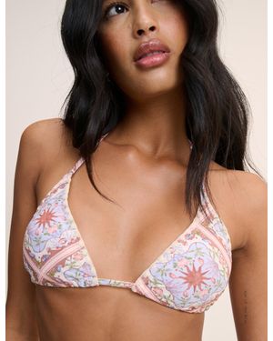 Nobody's Child Printed Whipstitch Triangle Bikini Top - Brown