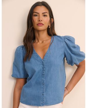 Nobody's Child Mid Wash Denim Brooke Blouse - Blue