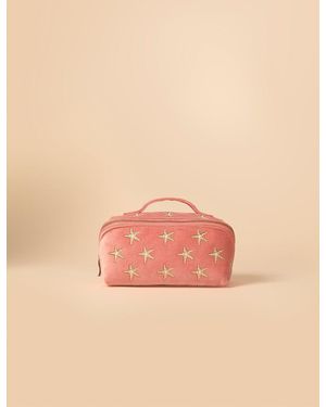 Nobody's Child Elizabeth Scarlett Starfish Embroidered Open Flat Make Up Bag - Natural