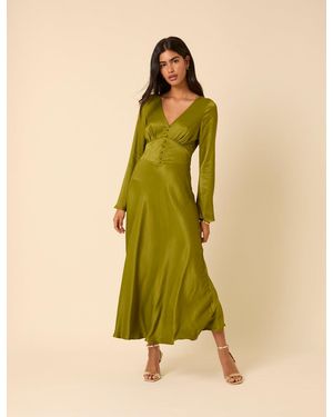 Nobody's Child Satin Long Sleeve Stella Midi Dress - Green