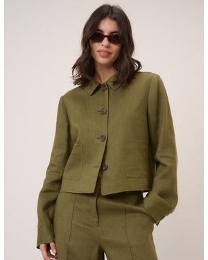 Nobody's Child Linen-Blend Boxy Jacket - Green