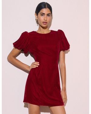 Nobody's Child Puff Sleeve Velvet Boston Mini Dress - Red