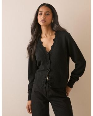 Nobody's Child Wool Blend Crochet Trim Elodie Cardigan - Black