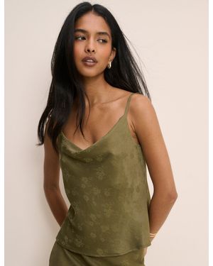 Nobody's Child Jacquard Floral Cowl Neck Satin Top - Green