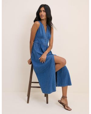 Nobody's Child Denim Sleeveless Pinstripe Starlight Midi Dress - Blue