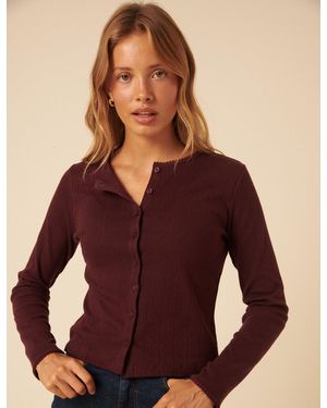 Nobody's Child Burgundy Pointelle Cardigan - Purple