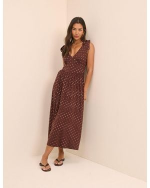 Nobody's Child Polka Dot Jersey Addison Midi Dress - Natural