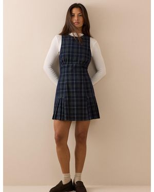 Nobody's Child Tartan Cord Pleated Elma Mini Dress - Blue