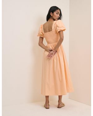 Nobody's Child Peach Puff Sleeve Ida Midi Dress - Natural