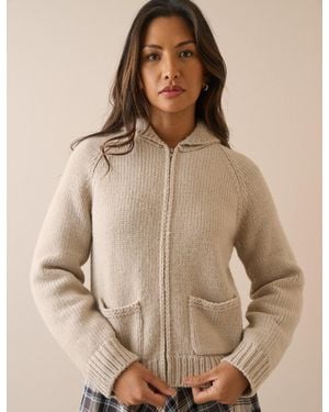 Nobody's Child Oatmeal Ribbed Trim Knitted Jacket - Natural