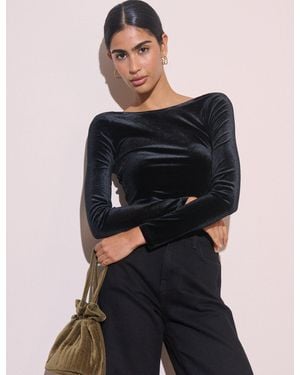 Nobody's Child Cowl Back Velvet Top - Black