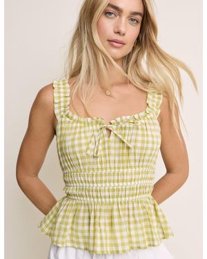 Nobody's Child Gingham Shirred Milkmaid Top - Yellow