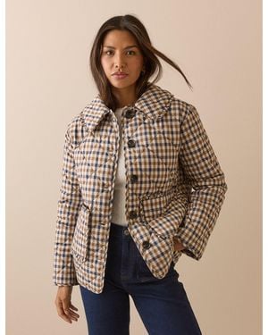 Nobody's Child Check Frill Quilted Jacket - Natural