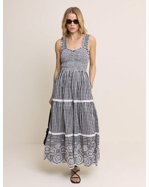Nobody's Child Gingham Shirred Tiered Darla Maxi Dress - Blue