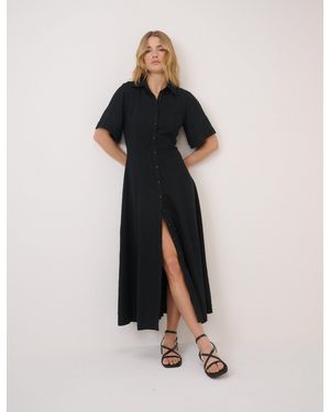 Nobody's Child Short Sleeve Linen-Rich Dillon Shirt Dress - Black