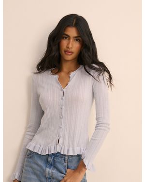 Nobody's Child Baby Rib And Ruffle Sheer Knit Cardigan - Natural