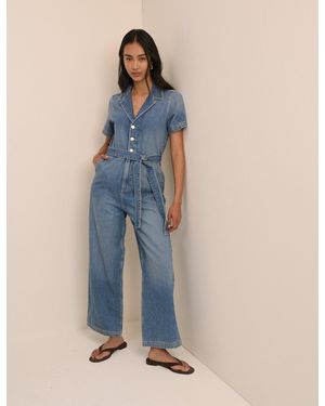 Nobody's Child Mid Wash Denim Tie Waist Mylos Jumpsuit - Blue