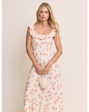 Nobody's Child Floral Ruffle Trim Libby Midi Dress - Natural